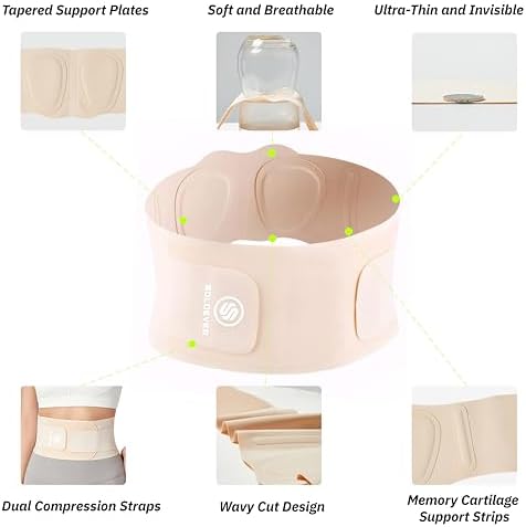 Ultra Thin Back Brace for Lower Back, Breathable Lightweight Back Brace for Women & Men, Adjustable Back Support Brace for Lower Back Pain Relief, Sciatica, Scoliosis, Herniated Disc (Beige, X-Large)