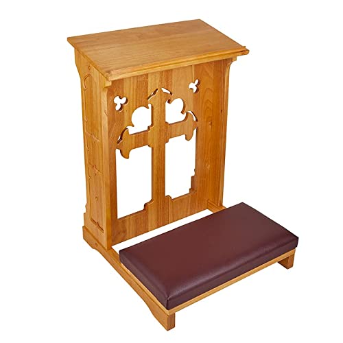 CatholicStore Holy Cross Padded Kneeler, Medium Oak Stained Solid Maple