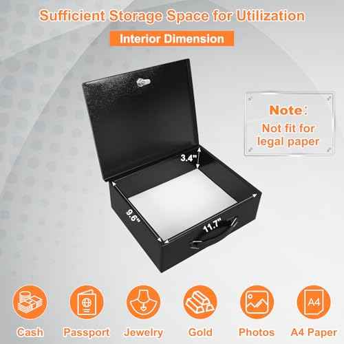 KYODOLED Fireproof Document Box with Key Lock, Large Safe Storage Box for Valuables, Fire Resistance Security Chest, Lock Box for Passport, Cash, Tablet 12.9'' x 10.7'' x 4.2'' Black