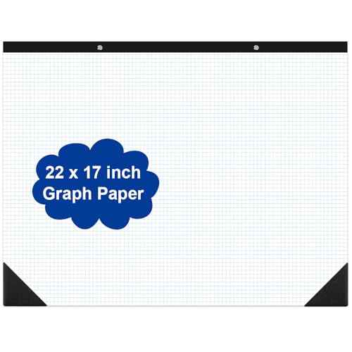 Large Engineering Graph Paper - 22" x 17" Grid Paper, 50 Sheets/100 Pages, 4"x4" Blue Grid Paper Pad Giant Drafting Pad Sketching Graph Paper for Engineer Architect Designer Mathematician Draftsman