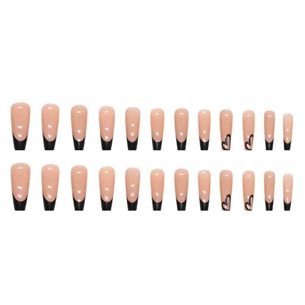 Foccna Black Press on Nails Artificail Extra Long, Coffin Fake Nails with LOVE Acrylic Full Cover Long Fake Nails with Design Nail Tips for Women&Girls,24PCS