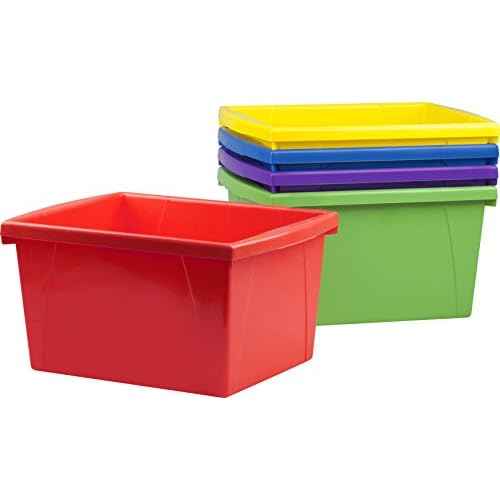 Storex Small Storage Bins, 13.625 x 11.25 x 7.87 Inches, Assorted Colors, Color Assortment Will Vary, Case of 6 (61514U06C)