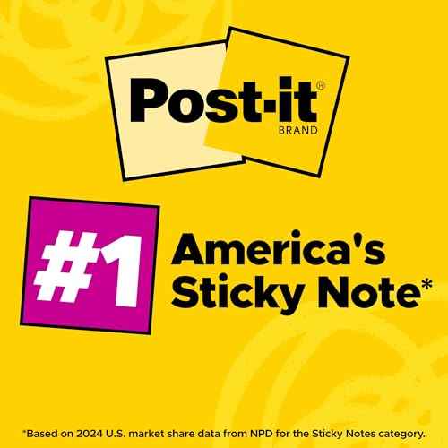 Post-it Super Sticky Notes, 18 Sticky Note Pads, 1 7/8 x 1 7/8 in., School Supplies, Office Products, Sticky Notes for Vertical Surfaces, Monitors, Walls and Windows, Energy Boost Collection