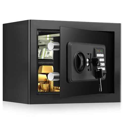 1.2 Cuft Small Home Safe Fire and Waterproof, Anti-theft Fireproof Safe Box with Digital Keypad, Spare Keys and Removable Shelf, Personal Safes for Home Money Medicine Valuables