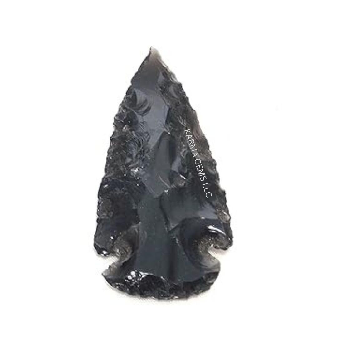 Karma Gems 2" to 2.5" Black Flint Black Obsidian Arrowheads - Jewelry Necklace Pendant for Men & Women - Healing Inner Anger, Tension from Chakra - Powerful Cleanser of Negative Energy - (Pack of 5)