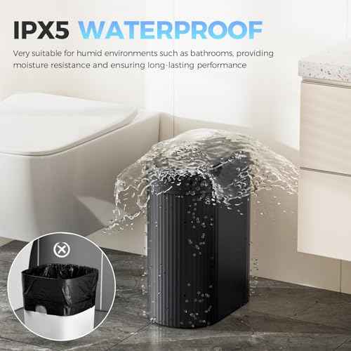 5 Gallon Bathroom Trash Can with Lid, Automatic Motion Sensor Black Trash Can, Touchless Slim Waterproof Garbage Bin for Kitchen, Bedroom, Office, and Bathroom