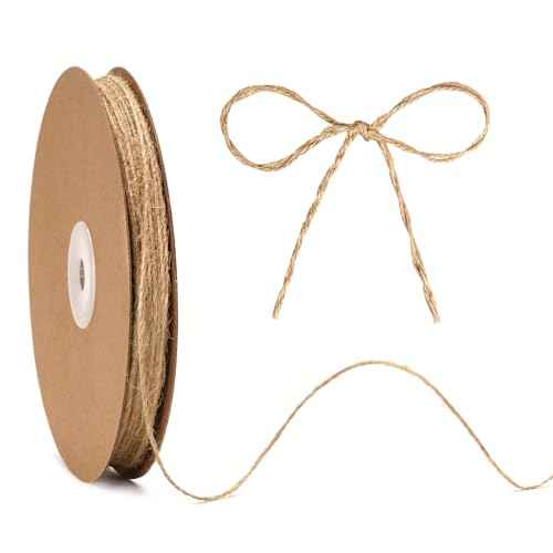 KINGLAKE Natural Jute Twine String - 1.5mm Twine String for Crafts 328 Feet 2 Ply Jute Rope for Gift Wrapping Christmas Packing Arts Decoration Wedding Gardening
