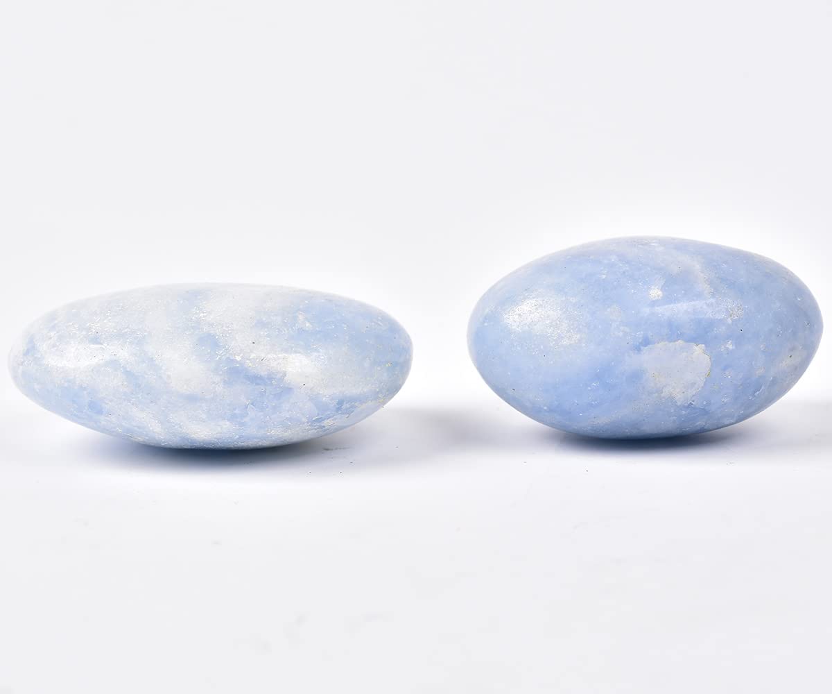 JIC Gem 2 Pcs Blue Celestite Palm Stones Pocket Worry Stones Polished Crystal Healing Irregular Gemstone Chakra Reiki 2 Inch