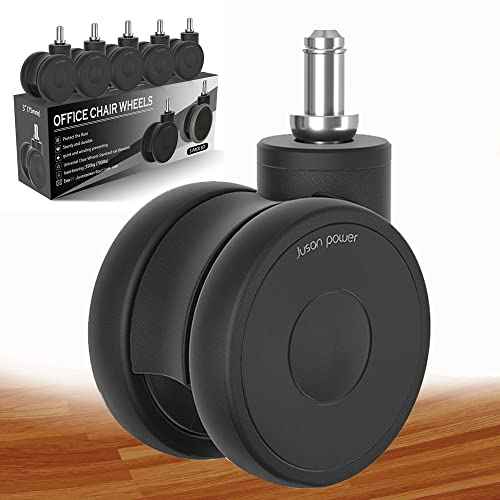 Office Chair Wheels casters 3 inch Silent Chair Wheels for Hardwood Floors and Carpet, Heavy Duty with Standard stem 7/16Â¡Ã* 7/8Â¡Ã(11mm*22mm), Load Capacity 600 Lbs Set of 5-3 Inch