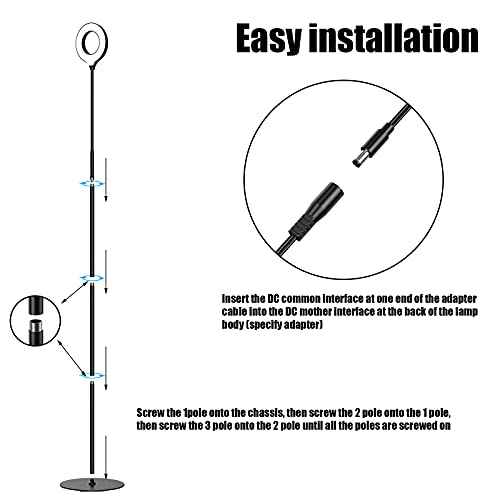 JKSWT LED Floor Lamp, 3 Brightness Levels Eye-Caring Dimmable Standing Reading Lamp 4000K Colors temperatures with Adjustable Gooseneck for Living Room Bedroom Reading - Black