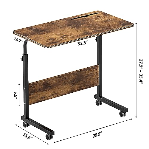 SogesHome 31.5 inch Adjustable Mobile Bed Table Portable Laptop Computer Stand Desks with Tablet Slot Cart Tray, Vintage Brown