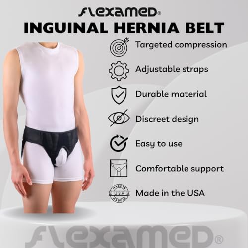 Left Side Inguinal Hernia Groin Belt with Compression Pad Black (XL 44-48)