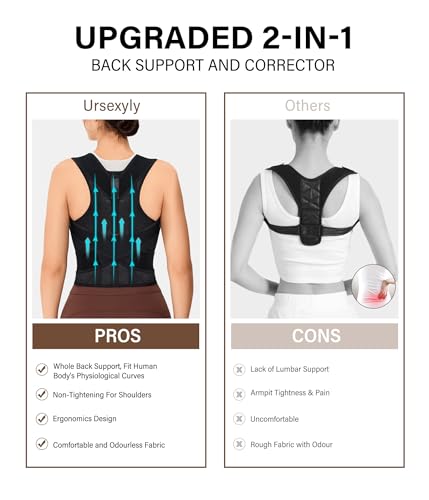 URSEXYLY Back Brace Posture Corrector for Women Breathable Posture Brace Adjustable Full Back Support Brace,Upper and Lower Back Pain Relief(Large,Black)