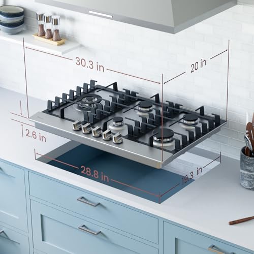 Rangaire RCG301S 30" Gas Cooktop - Stainless Steel, Sealed Burners, Cast Iron Grates, Die Cast Metal Burner Controls