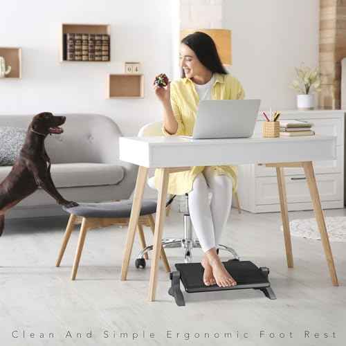 EHO Ottoman, Ergonomic Foot Rest for Under Desk, Adjustable Height and Angle, Rubber Platform, Anti-Slip, Ankle Support, Detachable Washable Cushion, Back and Leg Pain Relief, 21.6"L x 11.4"W, Black
