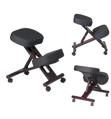Office Star KC Series Ergonomically Designed Adjustable Knee Chair with Memory Foam Padding and Casters, Mahogany Finish Wood Base