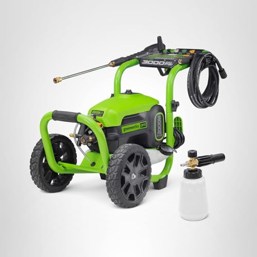 Greenworks 3000 PSI Pressure Washer (2.0 GPM Max) with Foam Cannon – Easily Remove Dirt and Grime on Siding, Fences, Patios,
