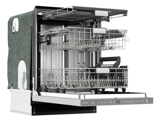 SHARP SDW6767HS Smart Dishwasher Works with Alexa. Includes LED Interior lights, Stainless Steel interior, Heated Dry with Fan Assist, Wash Zone cleans half load on either rack, Adjustable Third Rack