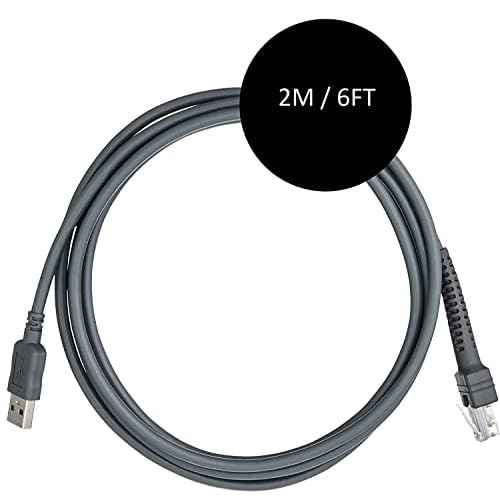 (2 Pack) Zebra Symbol Replacement Cable for LS2208 Series Handheld Barcode Scanner Gray CBA-U01-S07ZAR LS2208/A LI2208 LS4278 STB4278 LI4278 USB to RJ45 Compatible (2M / 6FT Flatted USB Port)