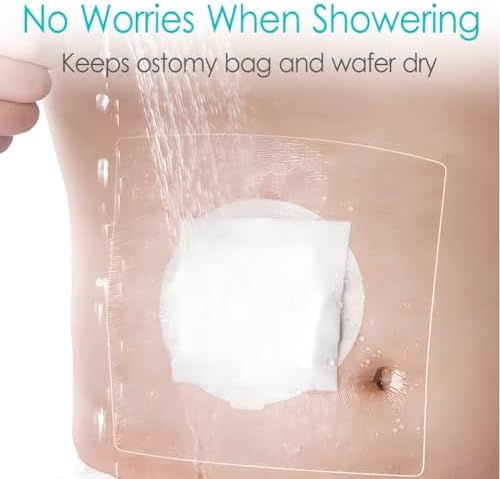 Ostomy Shower Cover Waterproof Ostomy Bag Covers Shower Guard Stoma Shower Shields Colostomy Bathing Bags Shower Protector Adhesive Bandage with Non-Stick Pad for Showering 10"x10" 25 Pcs