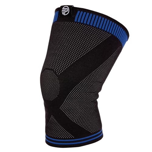 Pro-Tec Athletics 3D Flat Knee Support, Advanced Flat Knit Technology for Custom Fit, Breathable Multi-Directional Stretch Fabric, Non-Slip Gel for Enhanced Stability, Full Motion, Large, Blue/Black