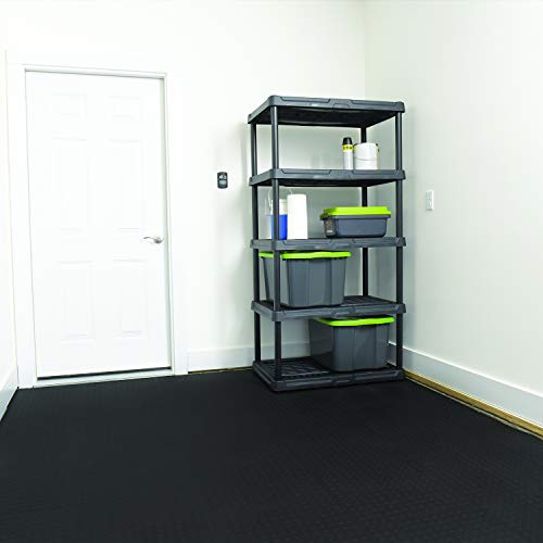 VersaTex Garage Floor 18 x 18 inch Square Plastic Raised Coin Interlocking Floor Tiles for Home Gym, Garage Flooring, Trade Show Flooring, Basement Tiles, 24 Pack (Black)