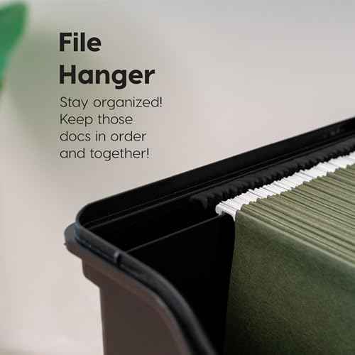 IRIS USA Portable File Box With Handle, Slim w/Organizer Lid, Plastic File Organizer Box for Letter Files, Hanging Filing Folder Organizer, Lockable, Secure Buckle, Black