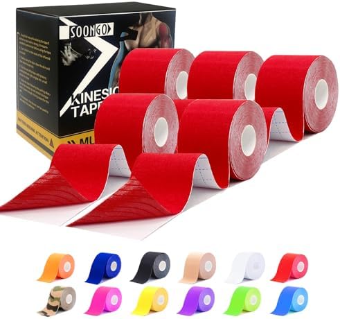 SOON GO Kinesiology Tape Pro 5 Rolls, 2 Inch High Elasticity Sports Tape Therapeutic Pain ReliefâPhysio Tape for Muscle Recovery & Joint Support, Waterproof & Hypoallergenic & BreathableâRed