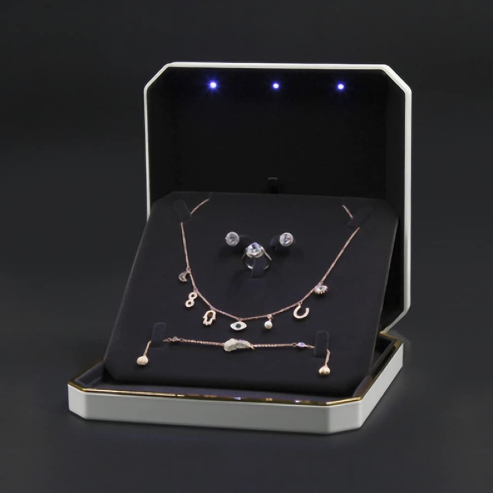 HSLFUAI Large Necklace Box, Necklace Gift Box with Led Light,Jewelry Box for Necklace,Jewelry Gift Box for Wedding, Birthday, Valentine' Day, Mother'S Day, Christmas
