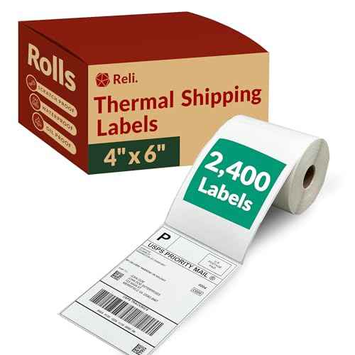 Reli. Thermal Shipping Labels (2400 Sheets) 4x6 Label Rolls | Direct Heat Printer Paper | Shipping Stickers Compatible w/Rollo Thermal Printer (8 Rolls, 4"x6", White)