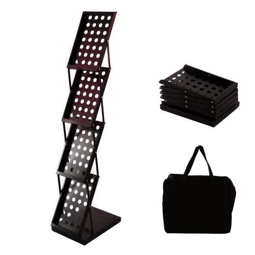 ARNOTEKS Foldable Brochure Display Stand Magazine Catalog Literature Rack Portable 4 Pockets with Carrying Bag£¬Stable Not Easy to Deform for Exhibitions Trade Show and Office Retail Store£¨Black£©
