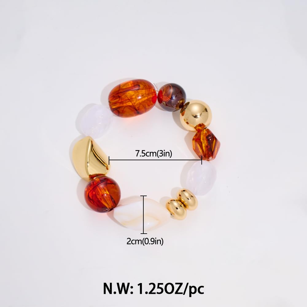 FAUTHENTICUTE Chunky Beaded Bracelets for Women, Retro Mixed Resin Beads Bracelet, Trendy Stretchy Womens Bracelet for Daily Wear Boho Jewelry Gifts