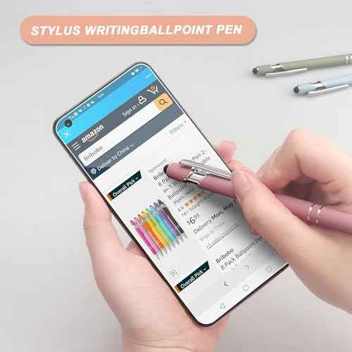 Bribobo Ballpoint Pen 2-in-1 Stylus Retractable Ballpoint Pen with Stylus tip, Metal Stylus Pen for Touch Screens, 1.0 mm Black Ink (Pastel Color) 6 Pack