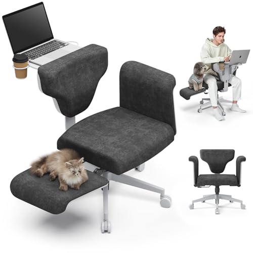 Newtral Criss Cross Chair with Wheels & Armrests, Ultimate Cross Legged Office Chair with Hidden Tray, Multi-Position Recliner Vanity, Ideal for Home Office, Bedroom (Criss Cross Chair, Dark Grey)