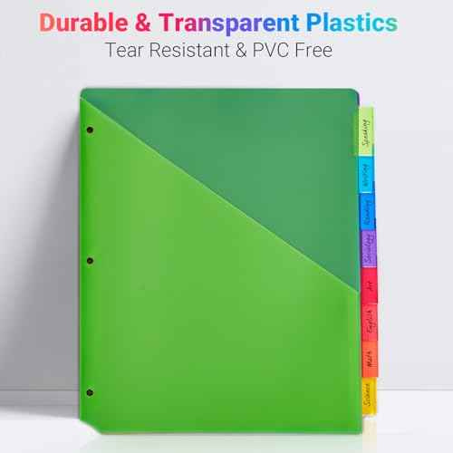 8-Tab Dividers for 3-Ring Binders, 16 Counts 3 Holes Index Dividers with 2 Pockets, Insertable 8 Tabs Binder Divider for 1/2''/1''/2''/3'' inch Binders, 8 Colors (2)