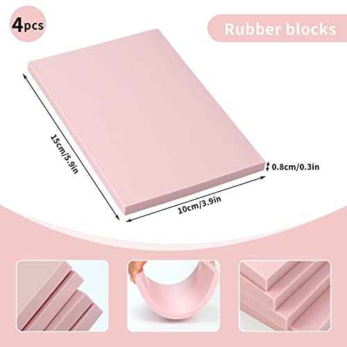 4 Pack Rubber Block Stamp Carving Blocks with Cutter Tools and Rubber Brayer Roller for Printmaking and More Crafts