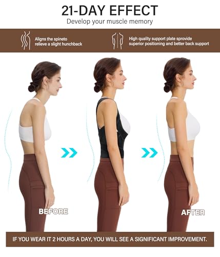 URSEXYLY Back Brace Posture Corrector for Women Breathable Posture Brace Adjustable Full Back Support Brace,Upper and Lower Back Pain Relief(Large,Black)