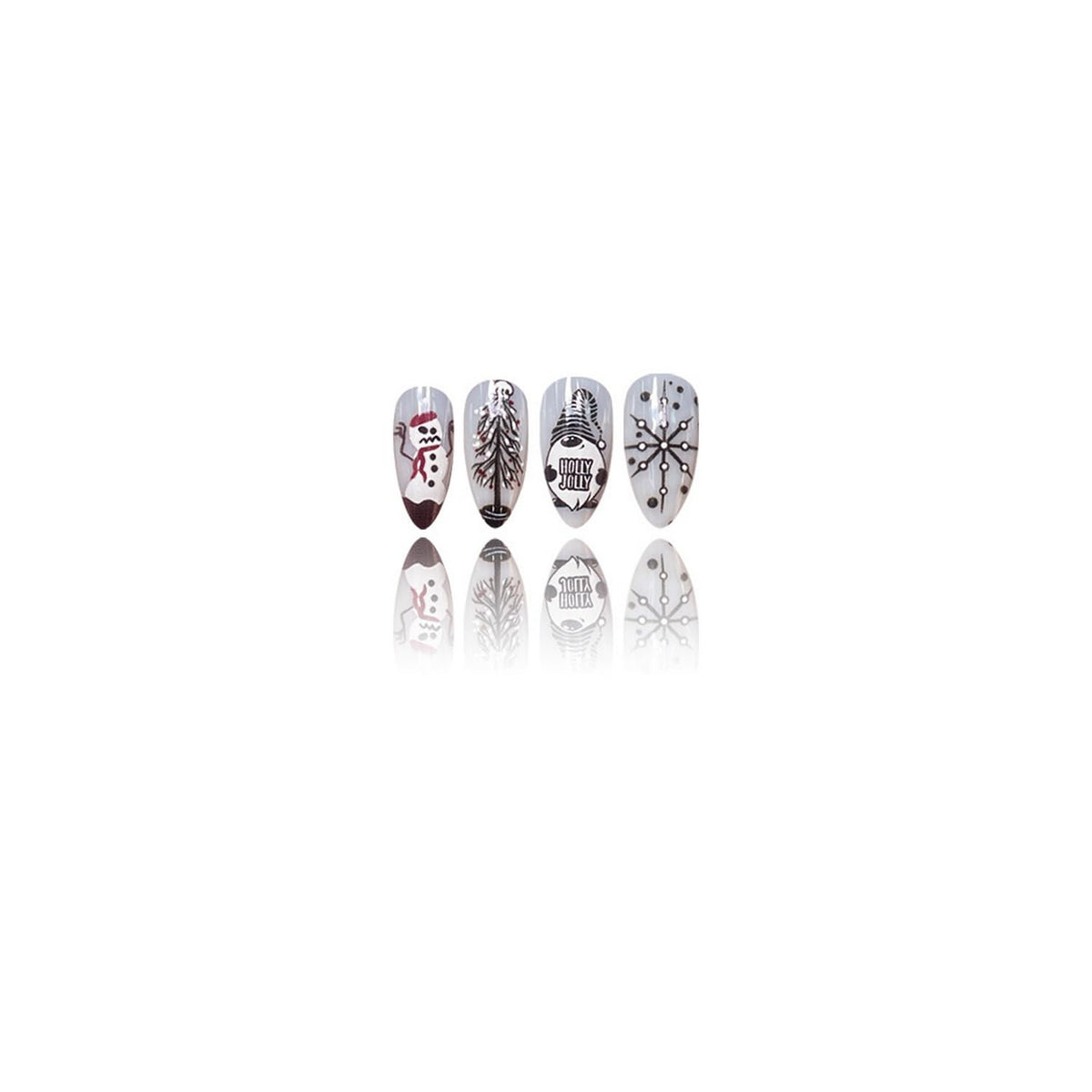 24pcs Christmas Press on Nail Almond Shape Fake Nails Full Cover Black White Press ones with Skull Christmas Tree Striped Snowflakes designs Winter Holiday False Nails Glossy Glue on Nails for Women