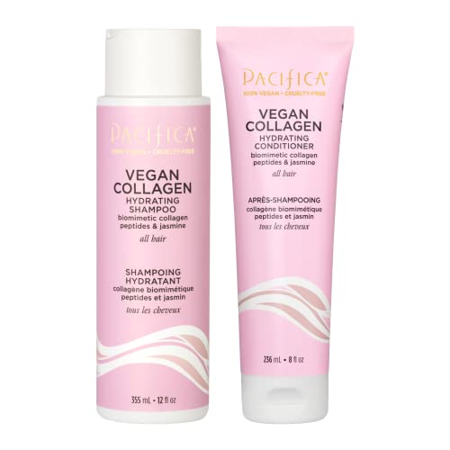 Pacifica Shampoo & Conditioner Set - Vegan Collagen Hydrating Hair Care, Restore Shine, Moisture, Repair Split Ends, For Dry, Damaged Hair Clean Vegan & Cruelty-Free Dermatologist Tested