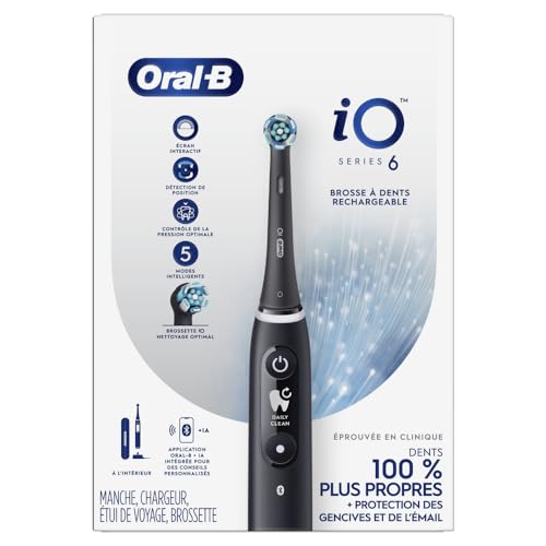 Oral-B Rechargeable Electric Toothbrush, iO6 Connected Coach, 5 Cleaning Modes, Visual Pressure Sensor to Protect Gums, Interactive Display, Travel Case, Black Lava