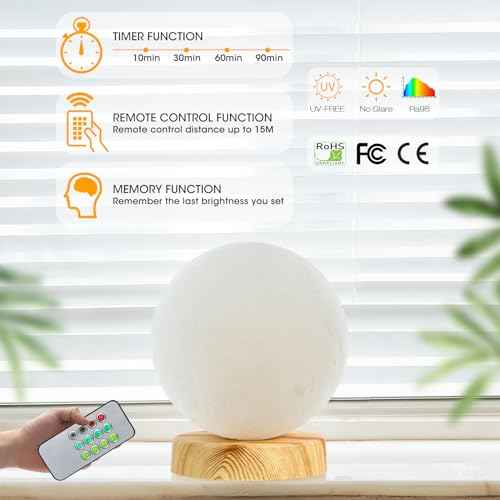 H&B Happy - Light Therapy Lamp 10000 LUX, Sunlight Lamp with 3 Color Temperatures,4 Brightness Levels (Round)