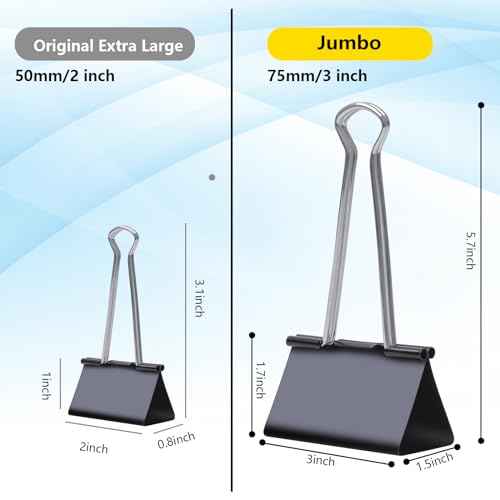 Ufmarine Jumbo Binder Clips 3 inch (6 Pcs), Extra Large Binder Clips Giant for Office Supplies