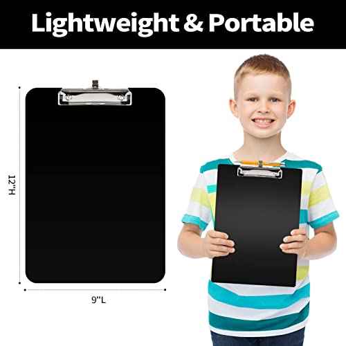 Sooez 2 Pack Plastic Clipboard with Pen Holder, [10% Thicker] Clip Boards 8.5x11 with Low Profile Clip, Cute Nursing Clipboards, Kids Clipboards for School & Drawing, Standard Letter Size/ A4, Black