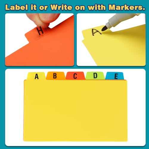 Chell 3x5 Plastic Index Card Dividers, Heavyweight Poly Index Card Guides A-Z for Flash Cards and Recipe Cards, with Alphabetical/Blank Stickers, Pack of 25