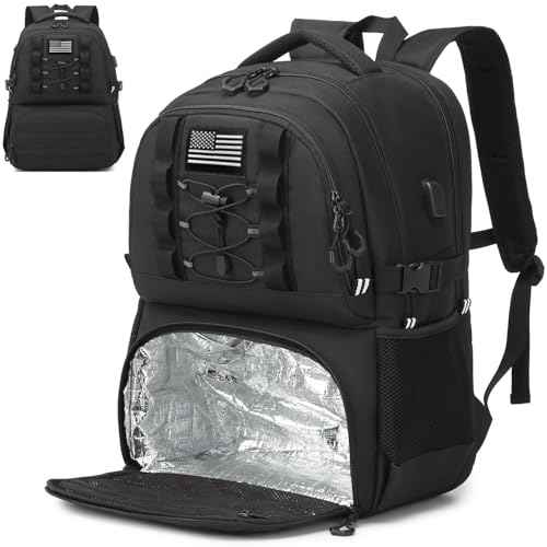 Laptop Lunch Backpack for Men - 40L Large Capacity Work Backpack with Lunch Compartment and USB Post, RFID Insulated Cooler Backpack for Work, Travel, Picnic, Black