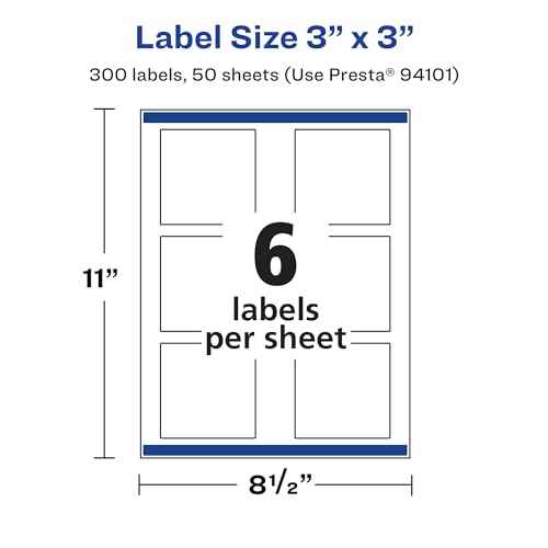 Avery Durable Waterproof Square Labels, Sure Feed Technology, Print-to-The-Edge, 3" x 3", 300 Total, Oil and Tear-Resistant, Waterproof, Laser/Pigment-Based Inkjet Printable