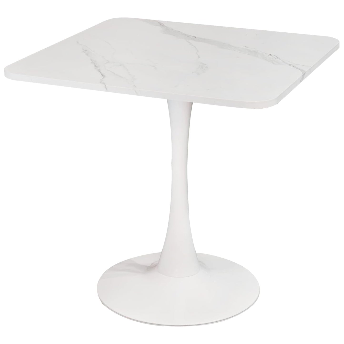 Square Modern Dinning Table 30 inches for 2-4 Bistro Tulip Table with Faux Marble top,Easy Install Construct,no Wobble,Stable Sturdy Metal Frame Diameter 30in*H28.74in(White, 30in)