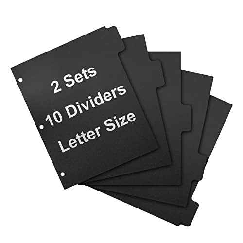 3 Ring Binder Dividers with 5-Tabs for Letter Size, 1/5 Cut, 3-Hole Punched, Write & Erase Plastic Binder Dividers Extra Durable Section Index Dividers for Binders, Pack of 2 Sets, 10 Dividers Total