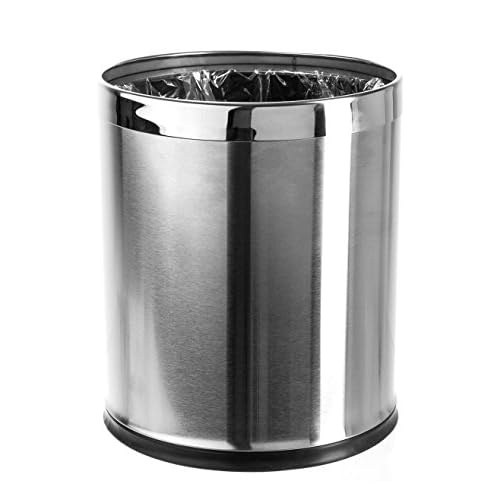 Small Office Trash Can, Open Top Small Wastebasket Bin, Stainless Steel Garbage Can, 'Invisi-Overlap' Metal Decorative Waste Basket for Powder Room, Vanity, Bathroom, Home, Modern