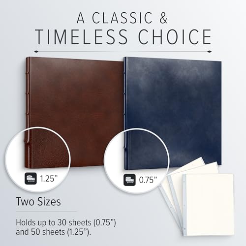 Gallery Leather 3 Ring Binder with Plastic Sleeves, Includes 10 Sheets, Sheet Size: 8.5" x 11" - Presentation Binder Rings with Window and Hubbed Spine, Thick: 0.75" Belfast Brown